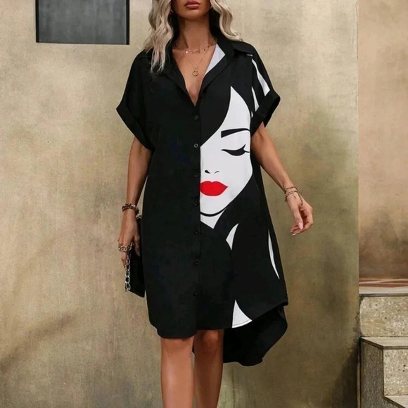 Dresses & Skirts - Figure Graphic Batwing Sleeve Shirt Dress
